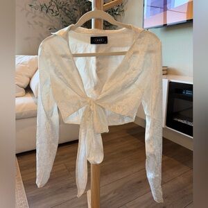 Cider Satin White Tie-Front Blouse